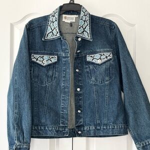 Christine Alexander Rhinestone Bling Blue Denim Jeans Jacket Women’s Size S